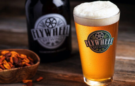 Freshly poured pint of Flywheel Brewing's IPA